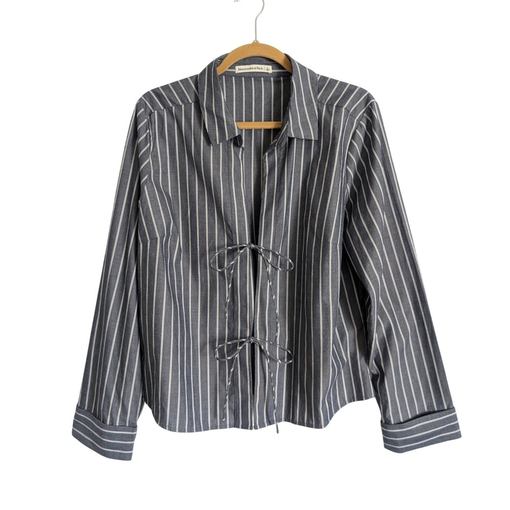 Abercrombie & Fitch Dark Academia Balletcore Bow Tie Pinstripe Poplin Blouse